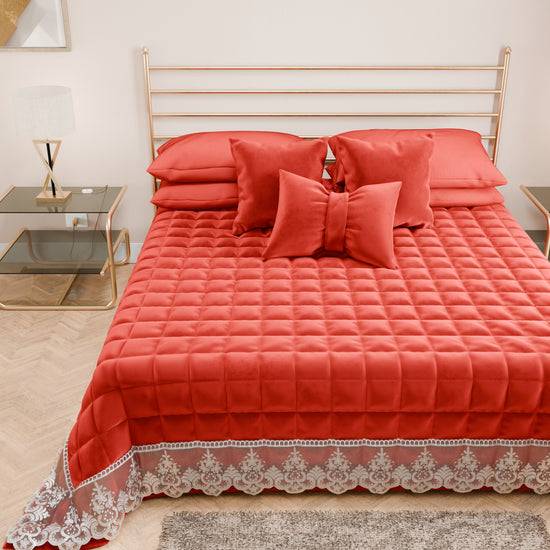 PETTI Trapuntino Primaverile in Velluto e Balza con Pizzo Rebrodè Rosso