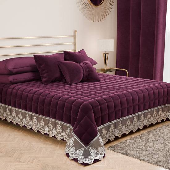 PETTI Trapuntino Primaverile In Velluto E Balza Con Pizzo Rebrodè Prugna