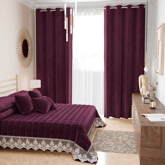 PETTI Trapuntino Primaverile In Velluto E Balza Con Pizzo Rebrodè Prugna