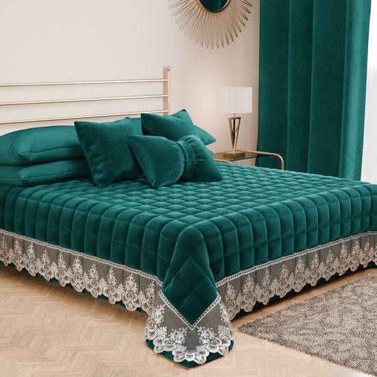 PETTI Trapuntino Primaverile In Velluto E Balza Con Pizzo Rebrodè Ottanio