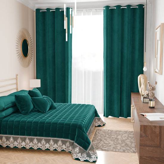 PETTI Trapuntino Primaverile In Velluto E Balza Con Pizzo Rebrodè Ottanio