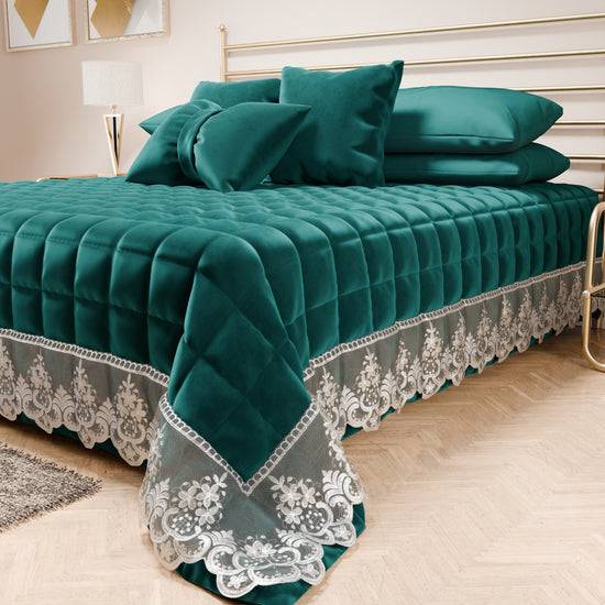 PETTI Trapuntino Primaverile In Velluto E Balza Con Pizzo Rebrodè Ottanio