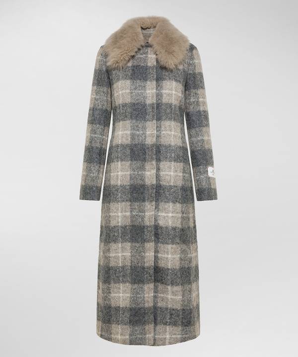 Peuterey Cappotto Checked, Lungo E Avvitato Con Pelliccia