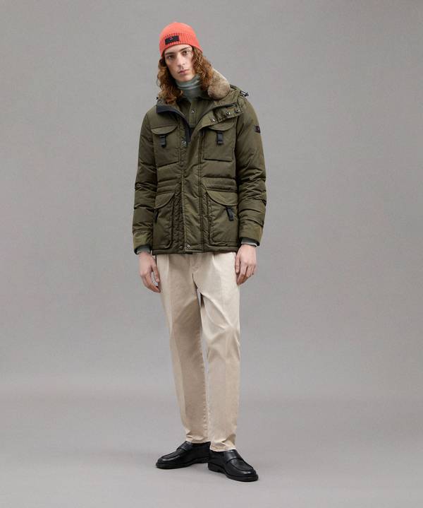 Peuterey Field Jacket In Taffeta’ Con Cappuccio In Pelliccia