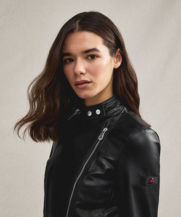 Peuterey Giacca Biker In Pelle Con Zip Laterale