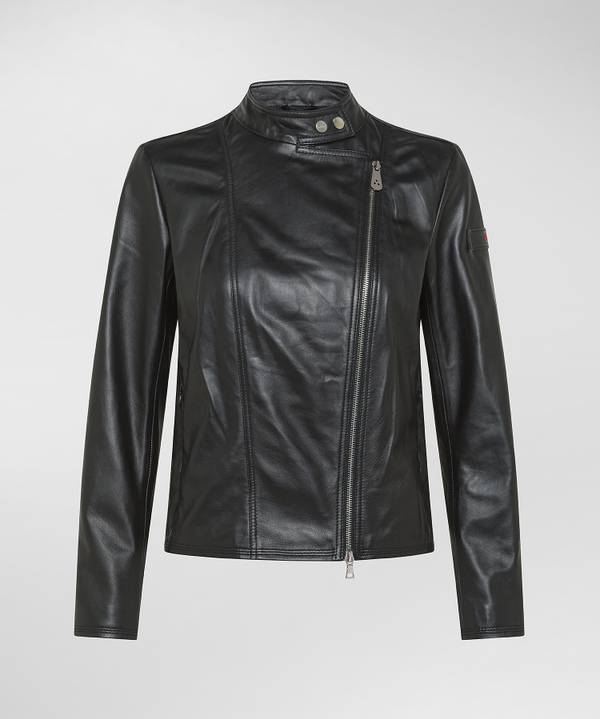 Peuterey Giacca Biker In Pelle Con Zip Laterale
