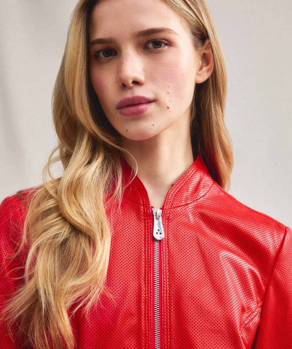 Peuterey Giacca Biker Lucida In Pelle Traforata