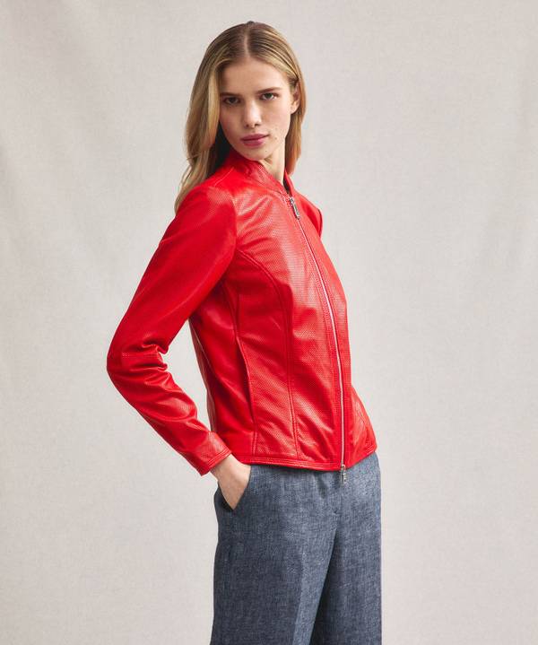 Peuterey Giacca Biker Lucida In Pelle Traforata