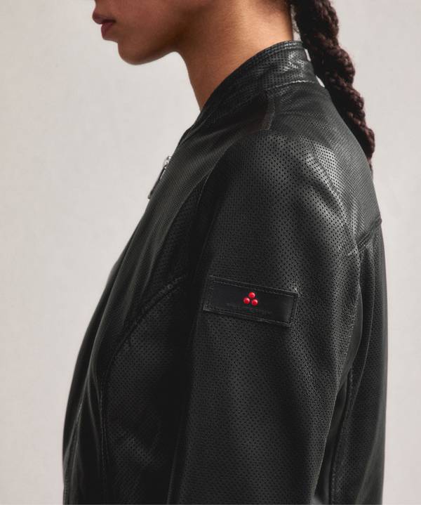 Peuterey Giacca Biker Lucida In Pelle Traforata