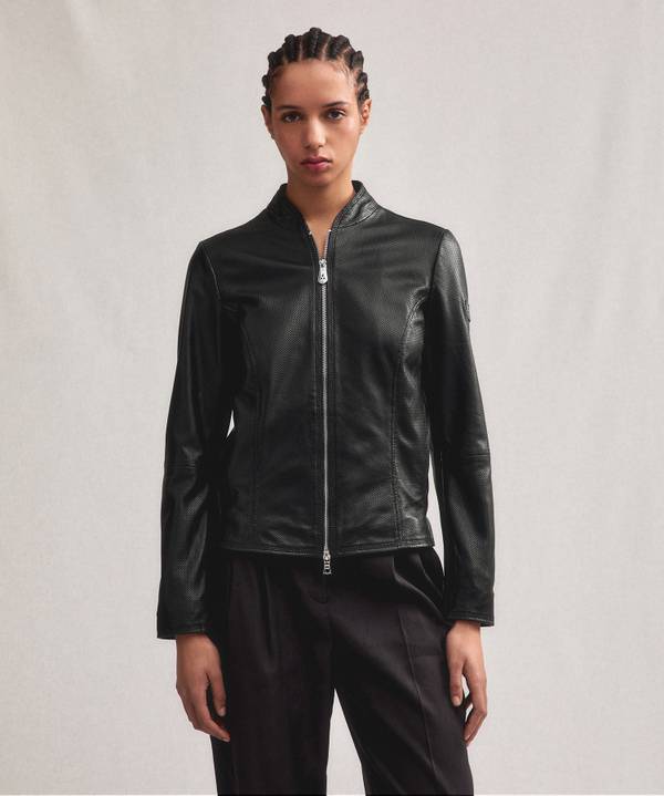 Peuterey Giacca Biker Lucida In Pelle Traforata