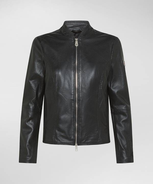 Peuterey Giacca Biker Lucida In Pelle Traforata