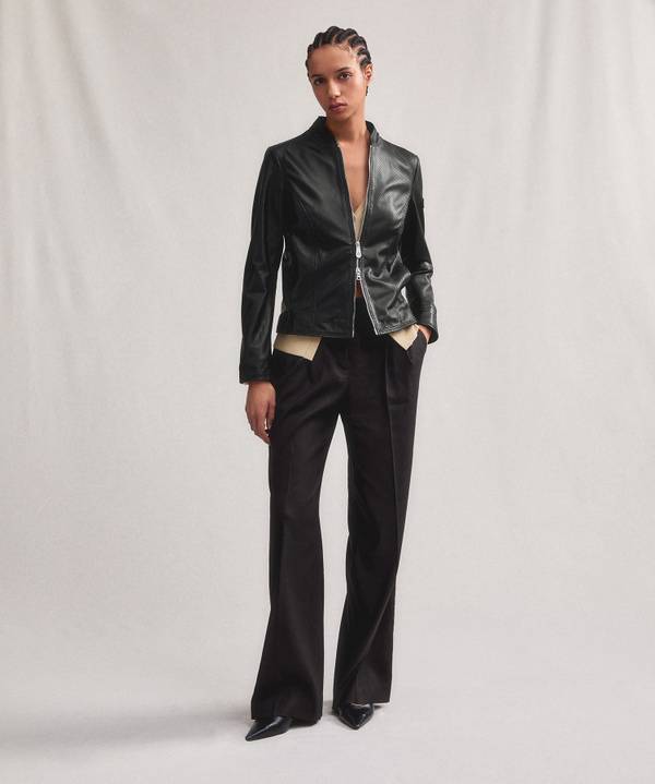 Peuterey Giacca biker lucida in pelle traforata