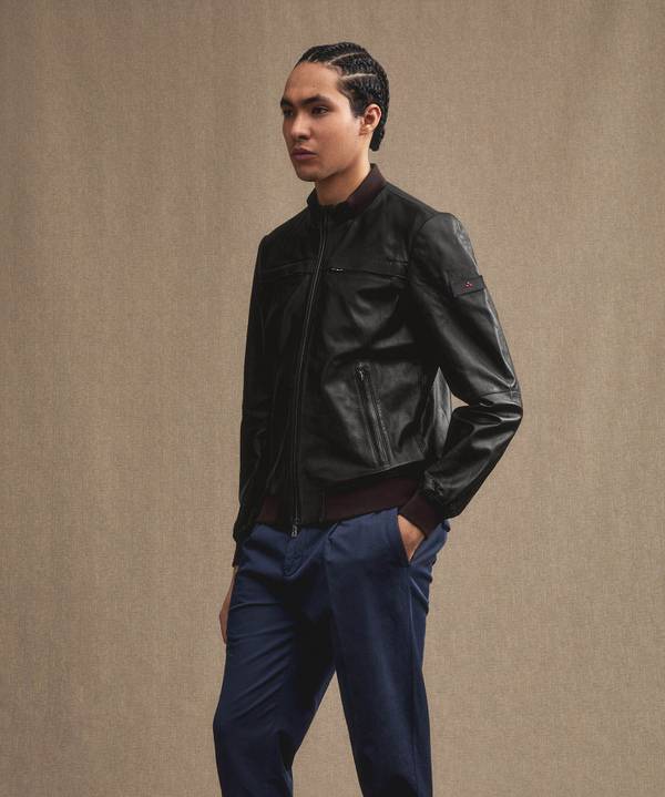 Peuterey Giacca In Pelle Con Dettagli In Maglina