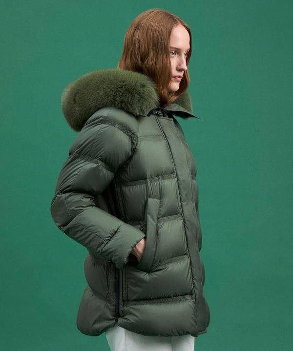 Peuterey Puffer Jacket Con Cappuccio Bordato In Pelliccia