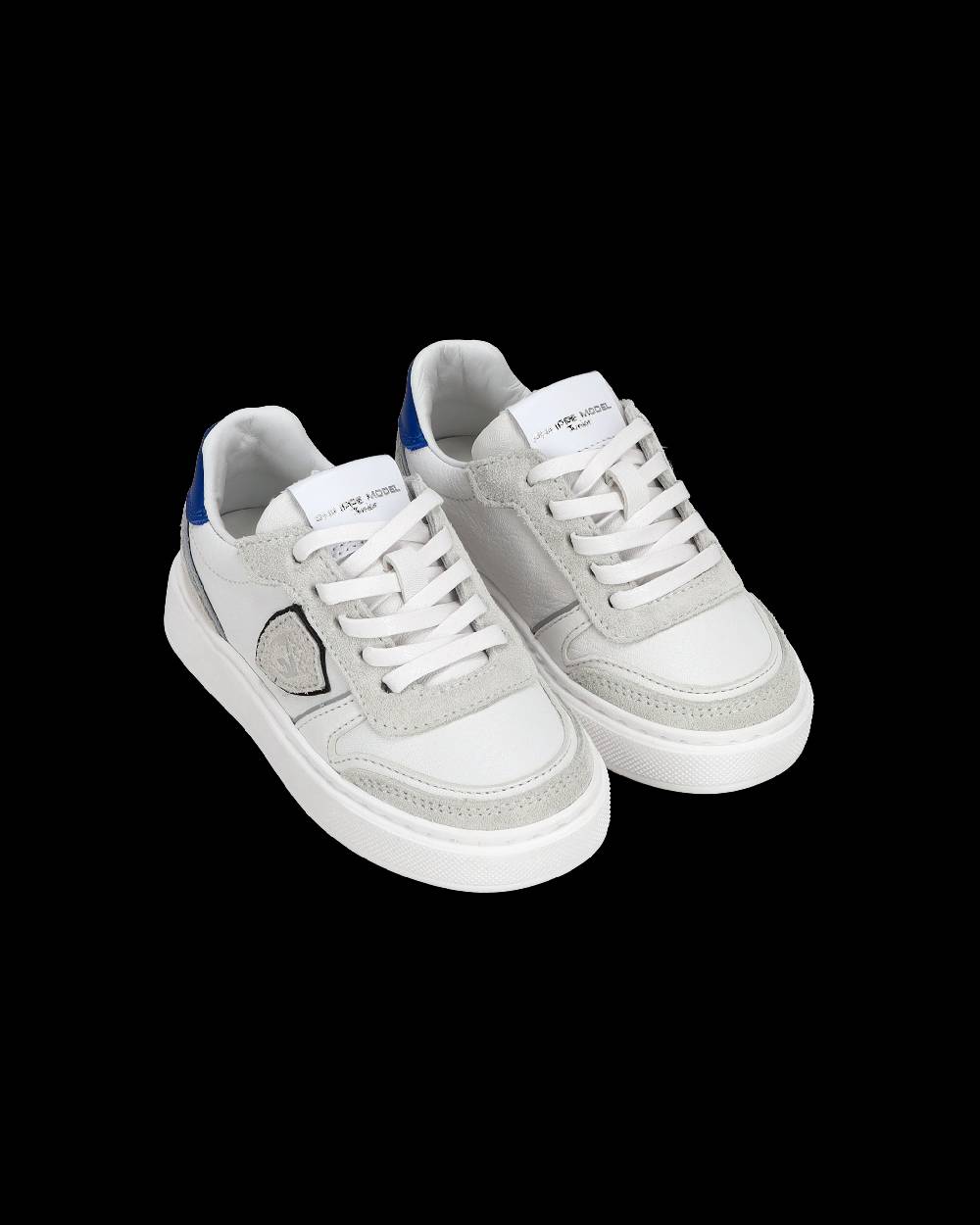 Philippe Model Baby Nice Low-Top Sneakers in Leather, White Blue
