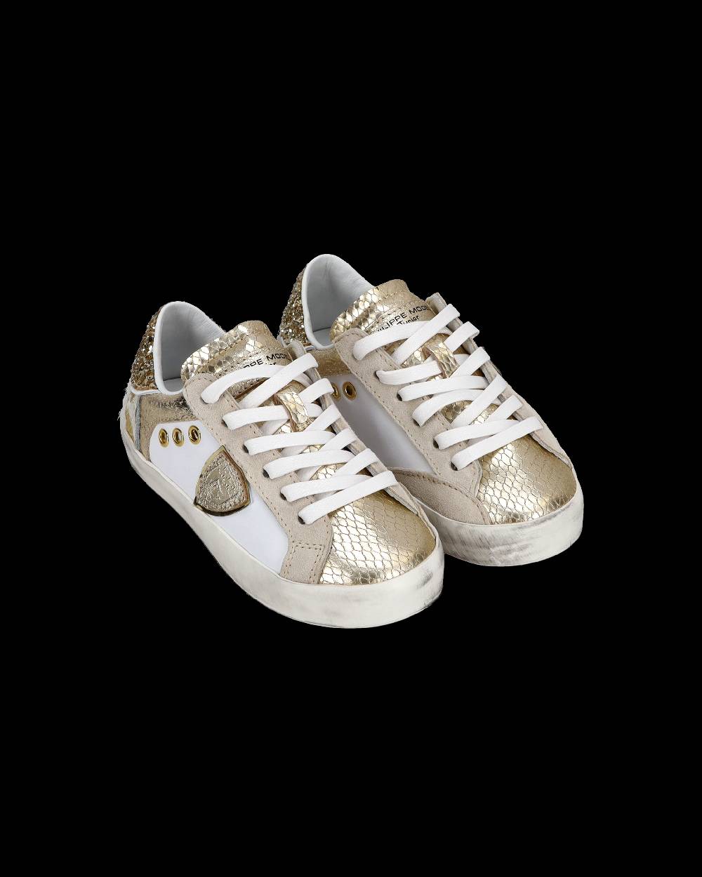 Philippe Model Baby Paris Low-Top Sneakers in Leather, White Gold