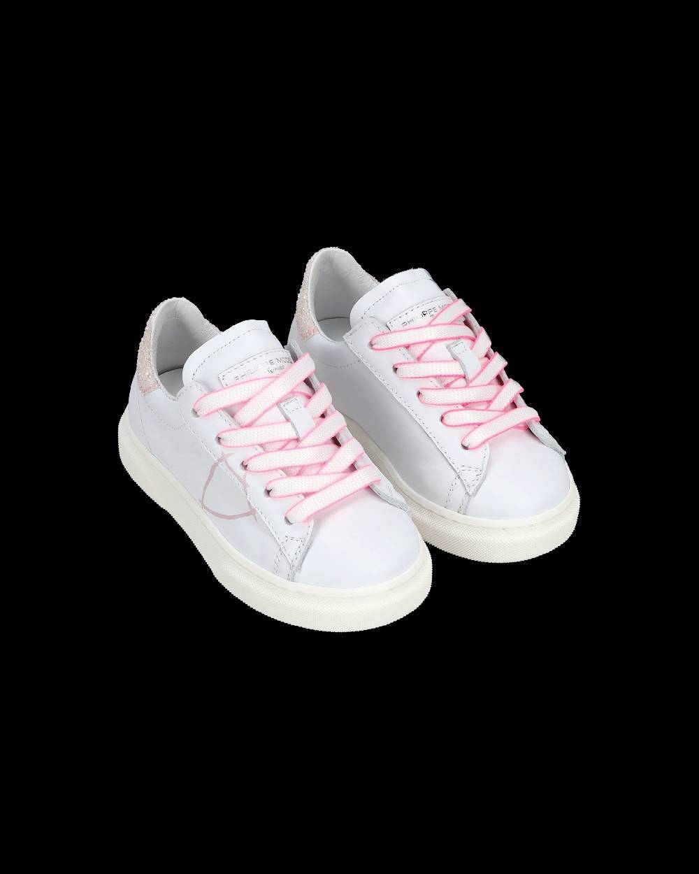 Philippe Model Baby Temple Low-Top Sneakers in Leather, White Pink