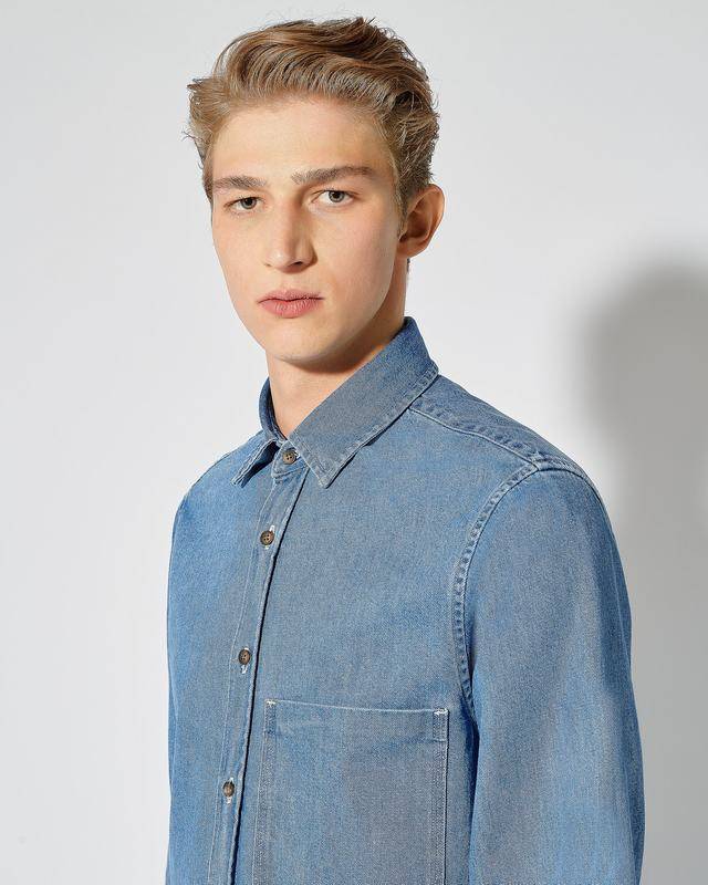 Philippe Model Denim Overshirt David Da Uomo Azzurra In Denim