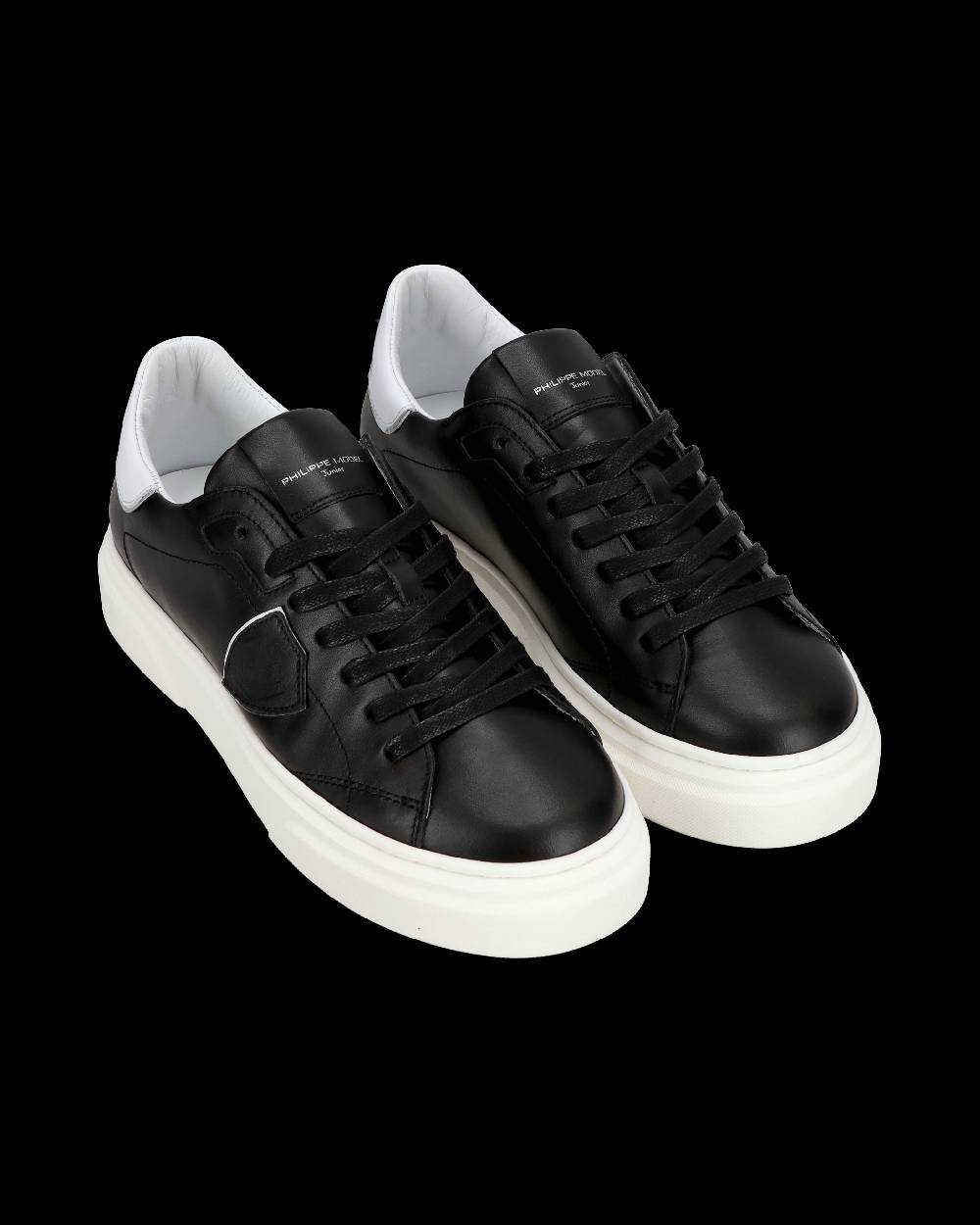 Philippe Model Junior Temple Low-Top Sneakers in Leather, Black White