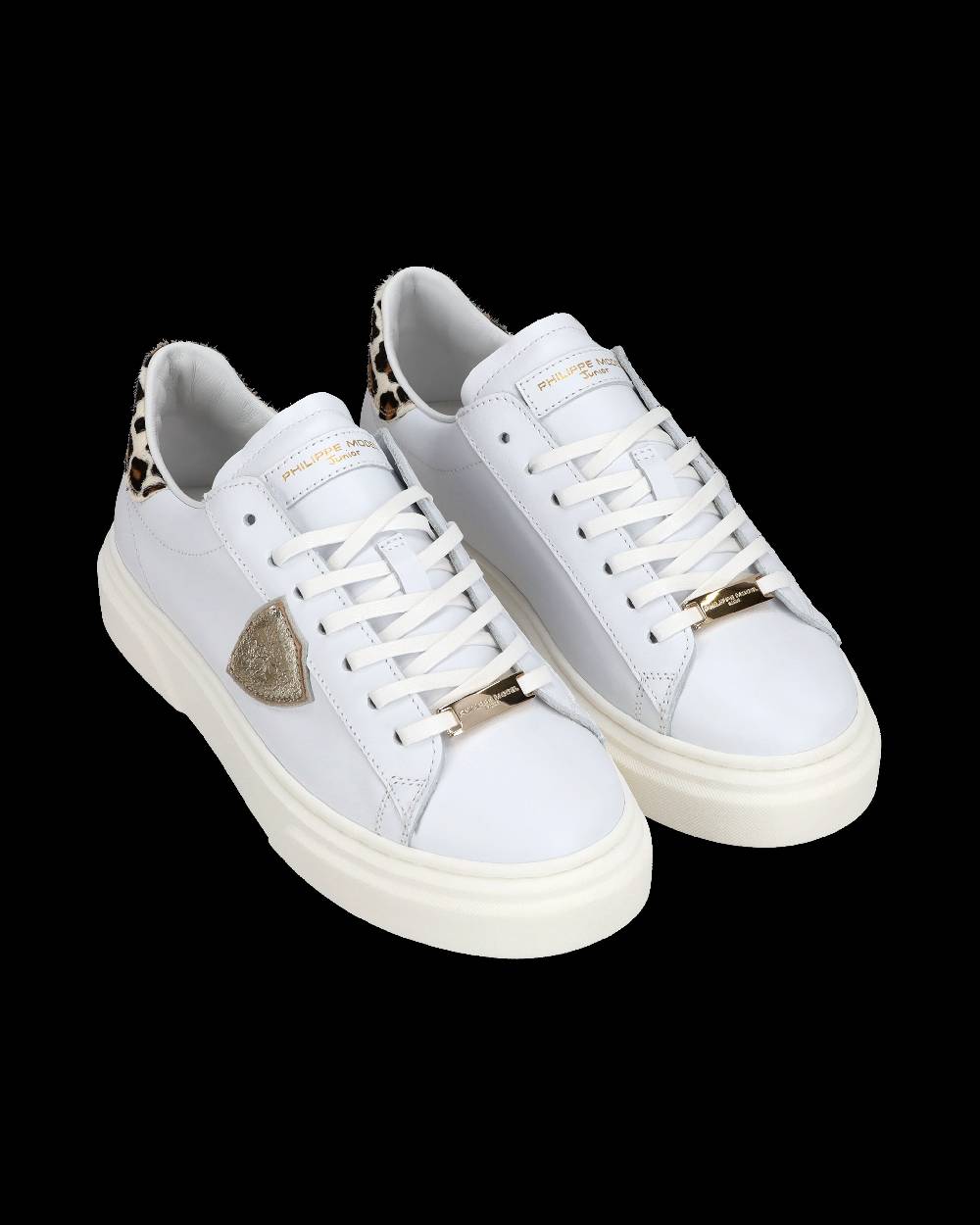Philippe Model Junior Temple Low-Top Sneakers in Leather, White Pink