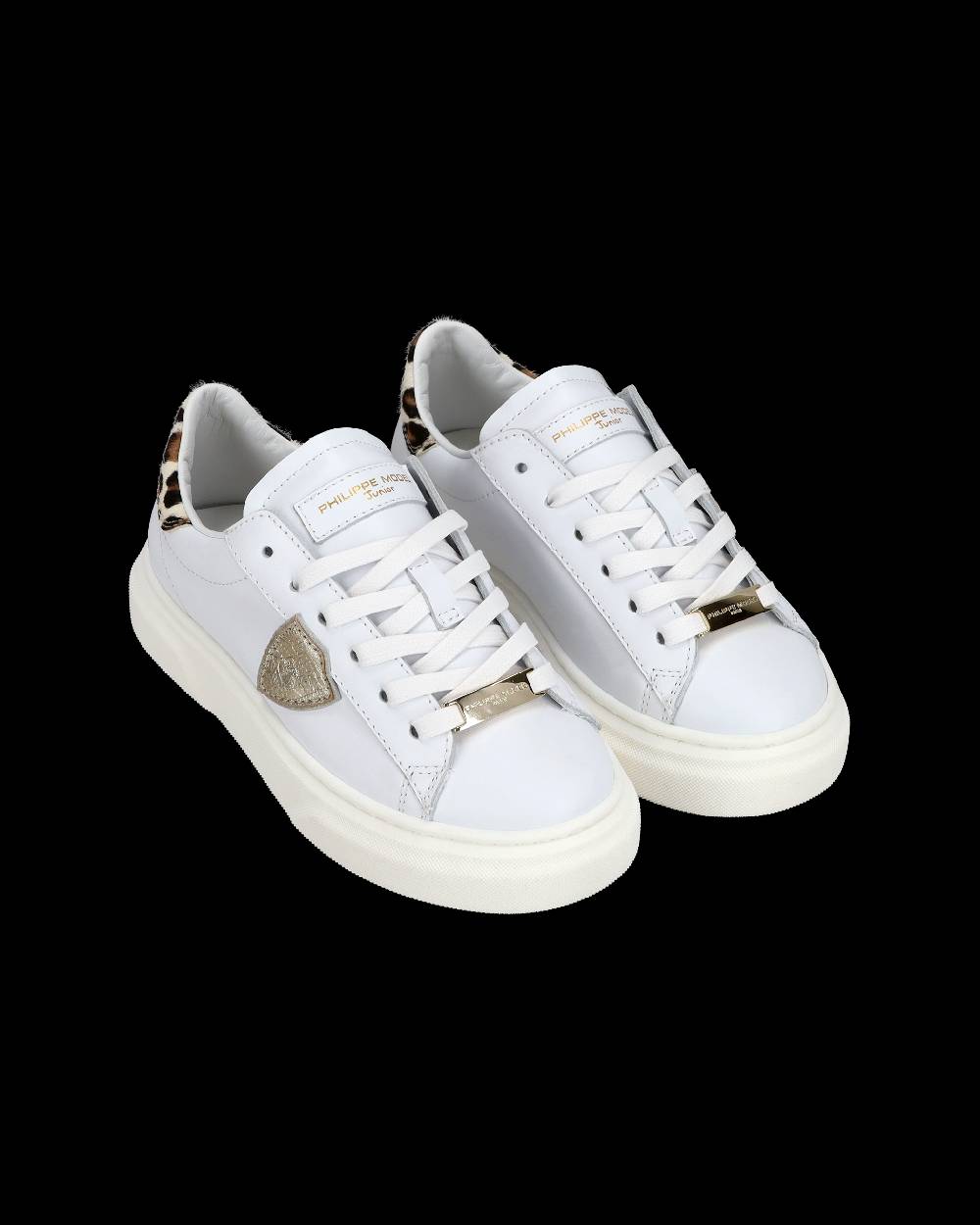 Philippe Model Junior Temple Low-Top Sneakers in Leather, White Pink