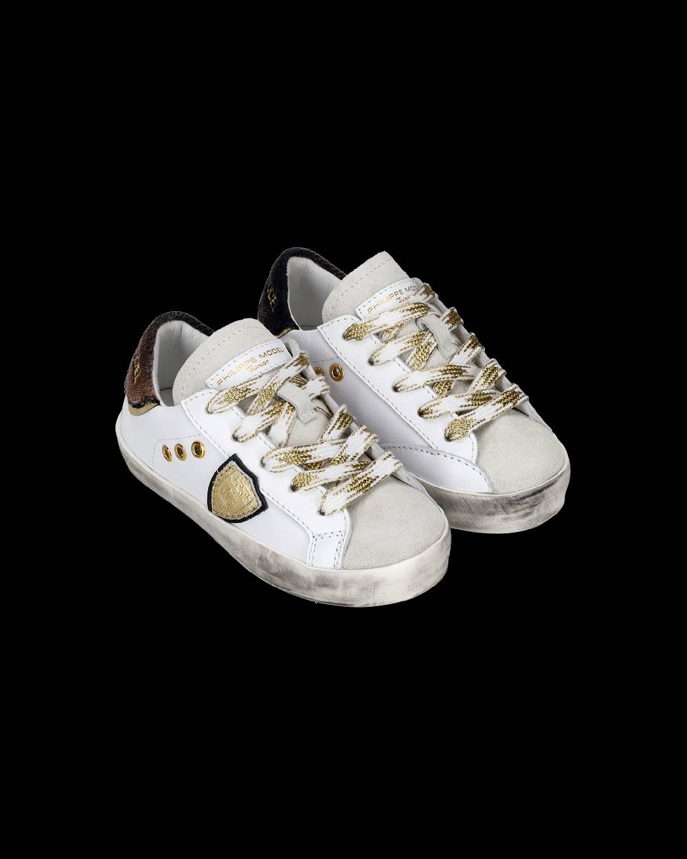 Philippe Model Scarpe da Bambini Prsx basse Bianche e Nere in Pelle