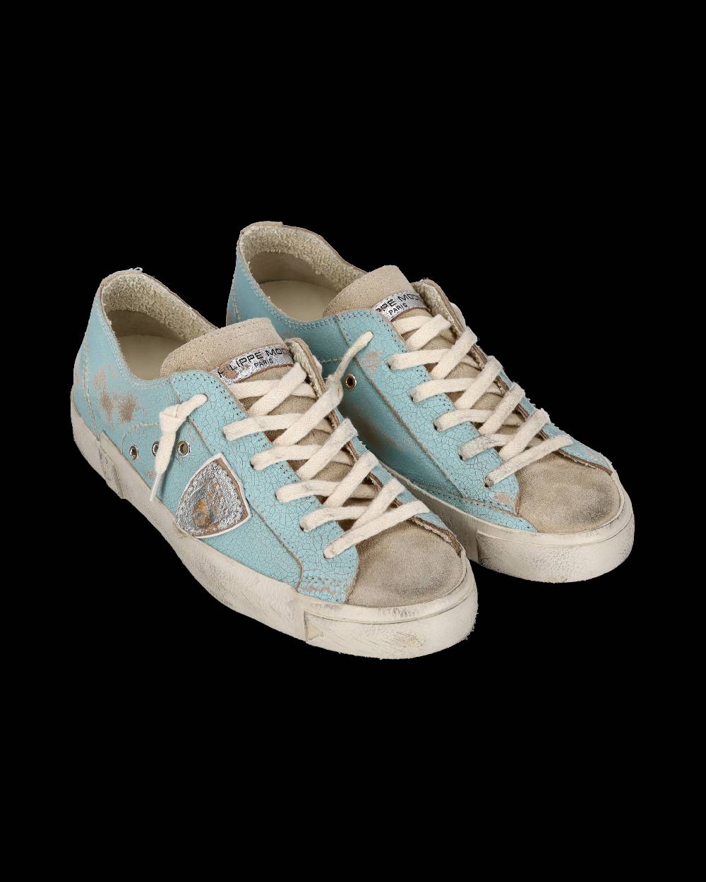 Philippe Model Sneaker bassa PRSX donna in pelle craquelé - verde acqua