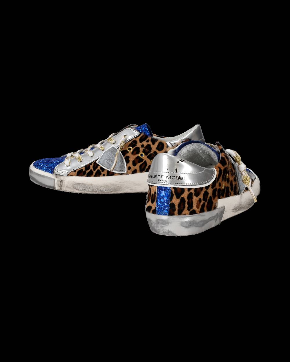 Philippe Model Sneaker Basse Paris Donna - Glitter Blu E Argento