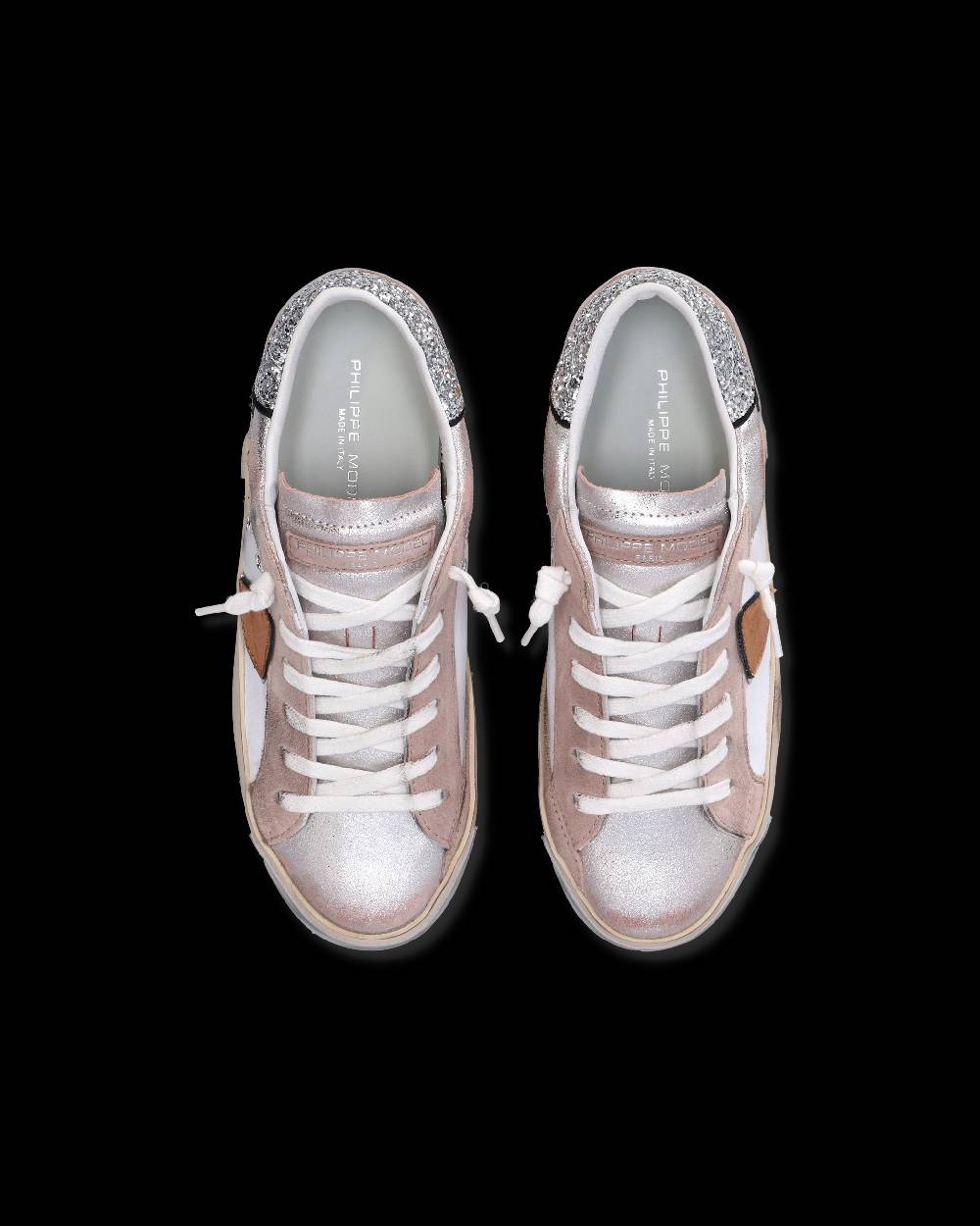 Philippe Model Sneaker Basse Paris Donna - Glitter Rosa E Bianco