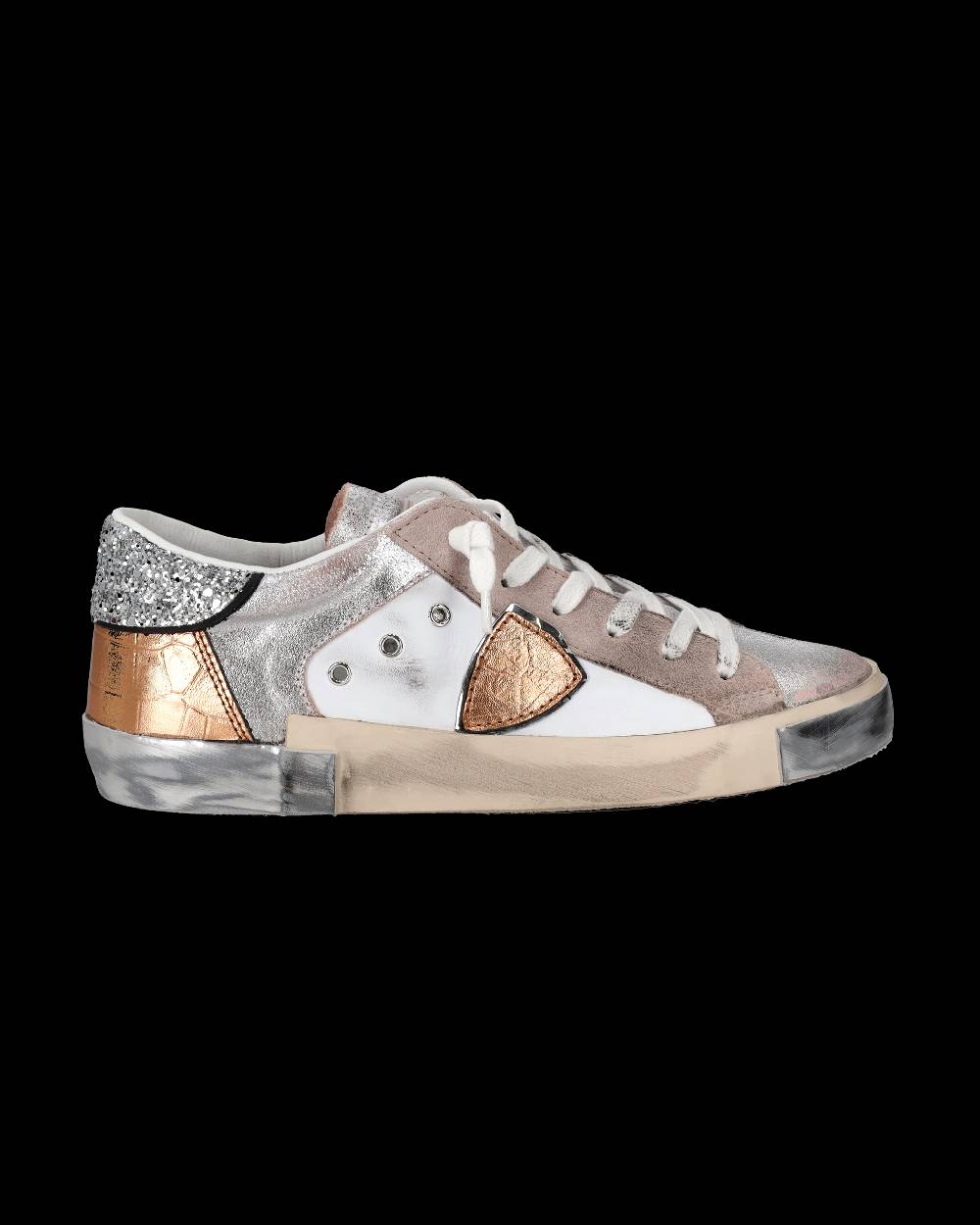 Philippe Model Sneaker Basse Paris Donna - Glitter Rosa E Bianco