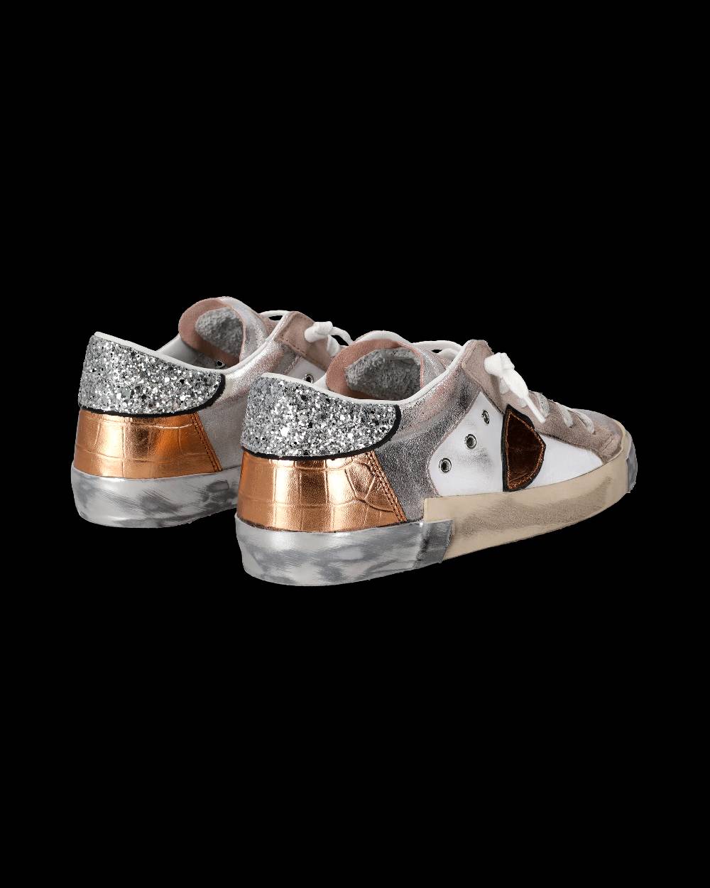 Philippe Model Sneaker Basse Paris Donna - Glitter Rosa E Bianco
