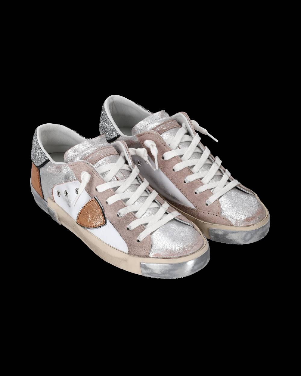 Philippe Model Sneaker basse Paris donna - glitter rosa e bianco