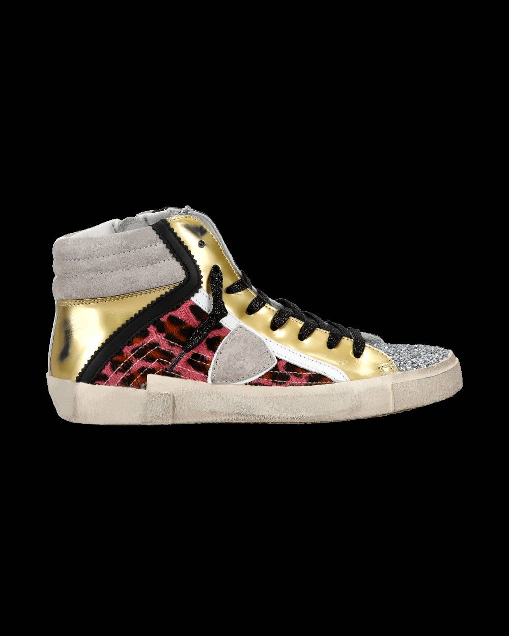 Philippe Model Sneaker Casual Prsx Da Donna In Nylon E Pelle - Nero E Argento