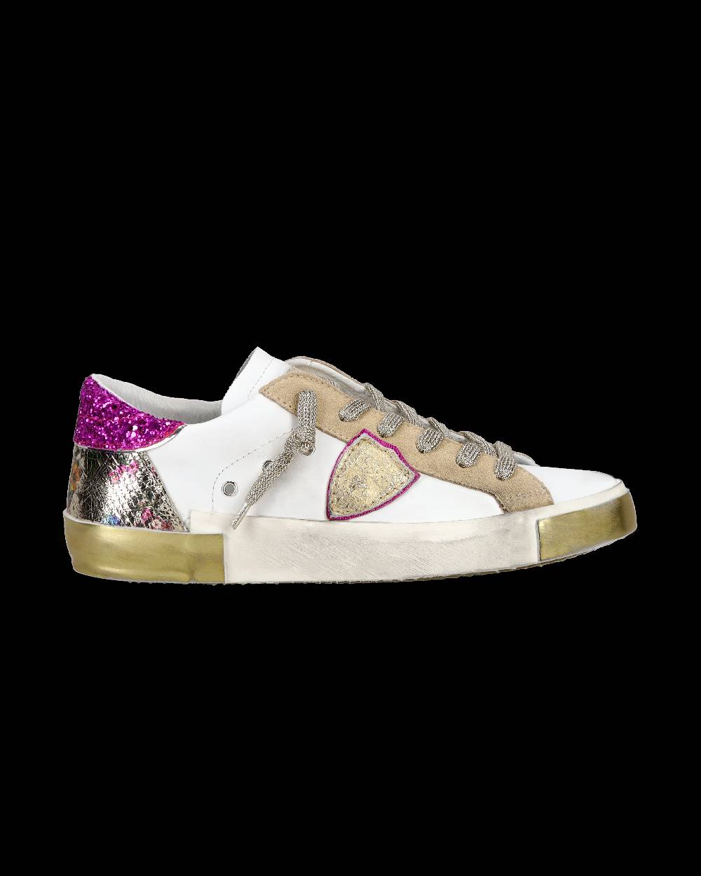 Philippe Model Sneaker Casual Prsx Da Donna In Pelle - Bianco E Fucsia