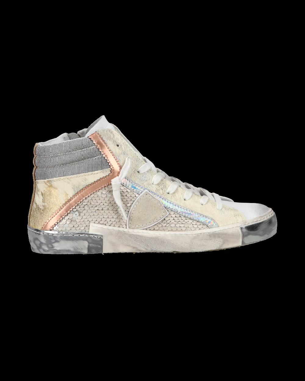 Philippe Model Sneaker Casual Prsx Da Donna In Pelle Con Inserti In Paillettes - Bianco