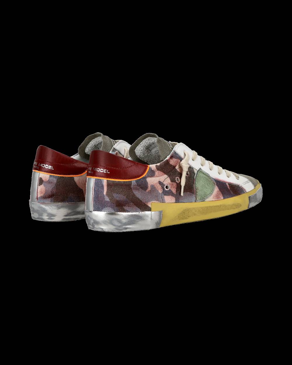 Philippe Model Sneaker Casual Prsx Da Uomo In Pelle Stampata - Bordeaux E Verde