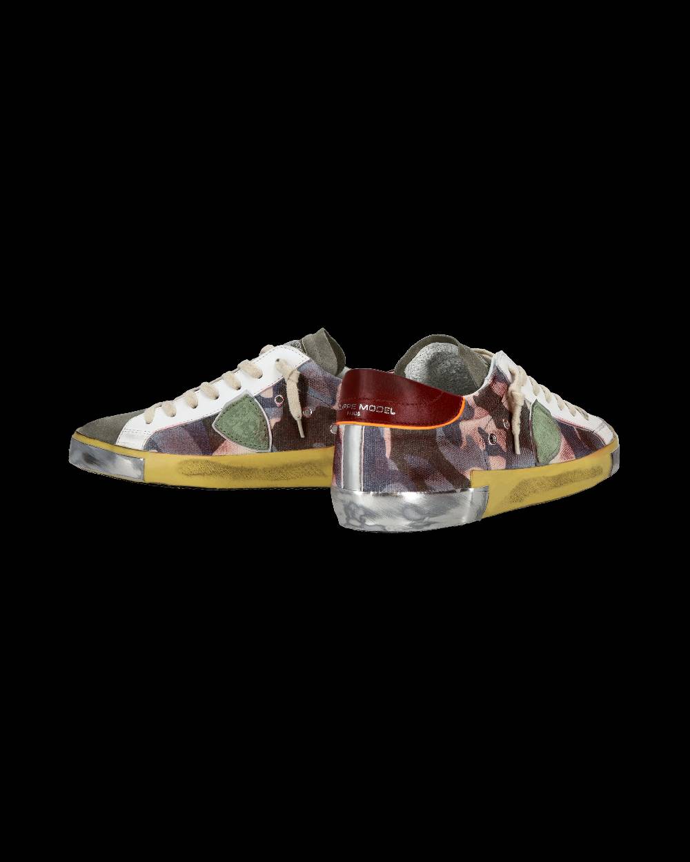 Philippe Model Sneaker Casual Prsx Da Uomo In Pelle Stampata - Bordeaux E Verde