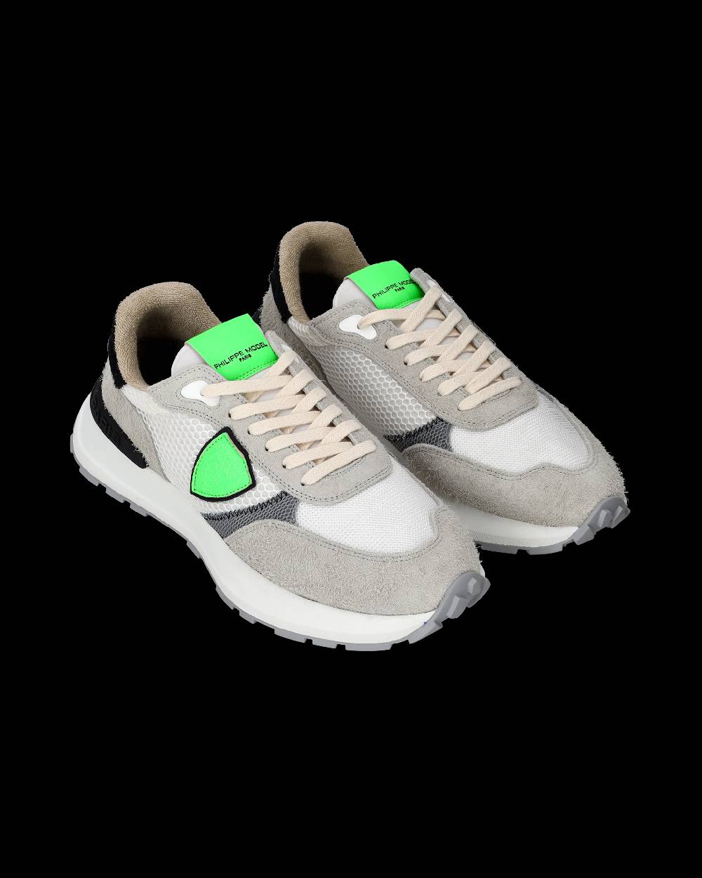 Philippe Model Sneakers Antibes da Uomo Bianche e Verdi in Tessuto Tecnico E Pelle