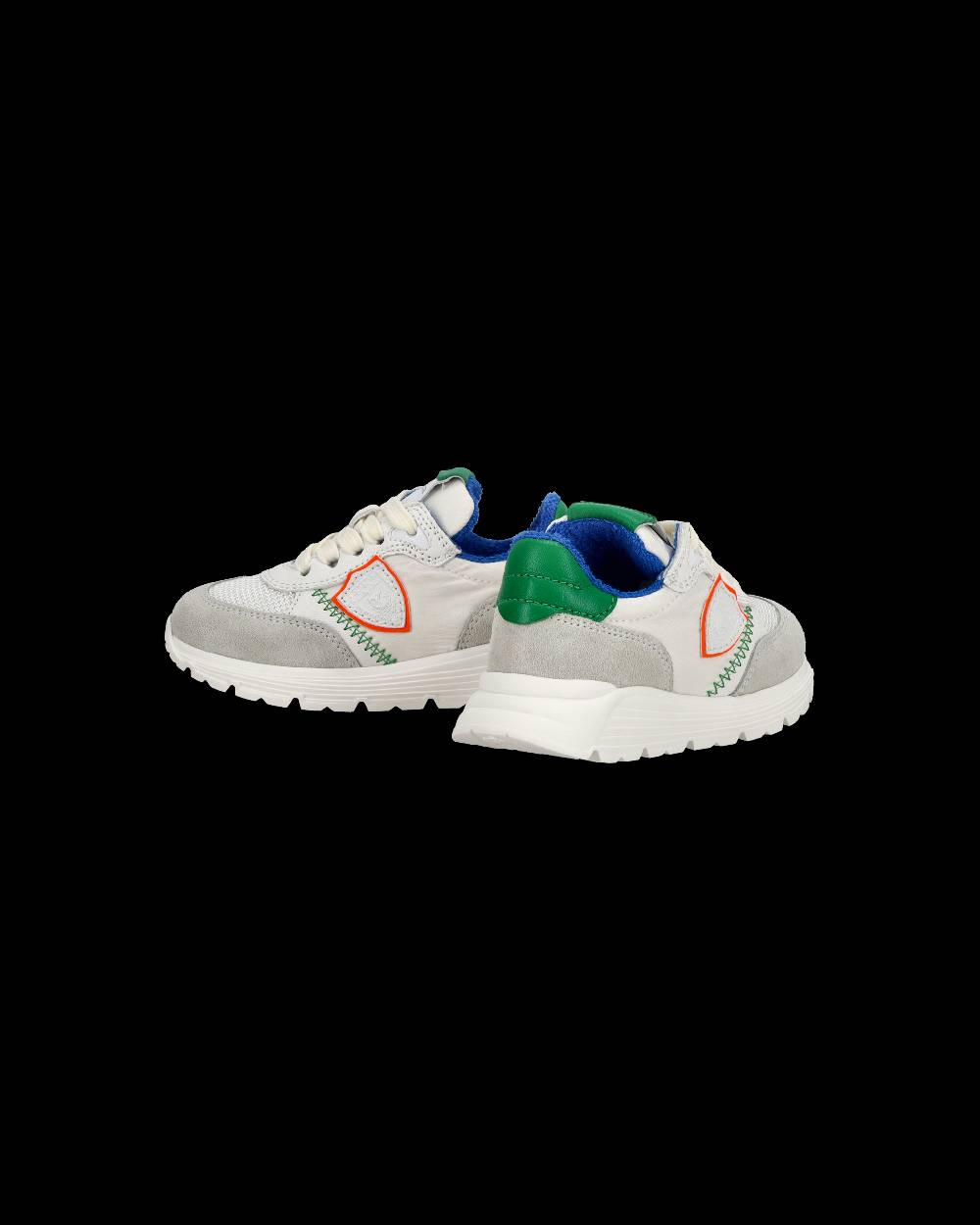 Philippe Model Sneakers Basse Antibes Baby In Nylon E Pelle, Bianco Verde