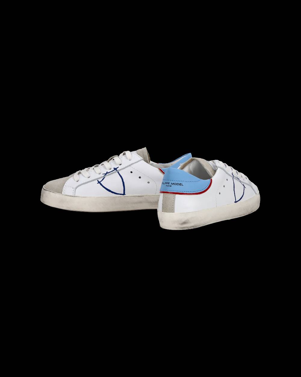 Philippe Model Sneakers Basse Paris Da Bambino In Pelle, Bianco Azzurro