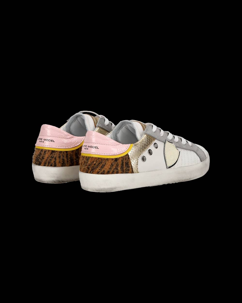 Philippe Model Sneakers Basse Paris Da Bambino In Pelle, Bianco Cognac