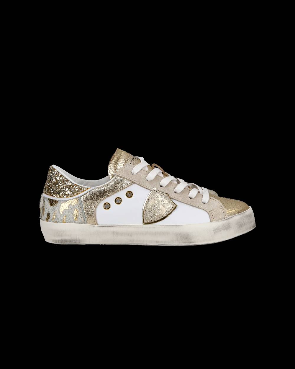 Philippe Model Sneakers Basse Paris Da Bambino In Pelle, Bianco Oro
