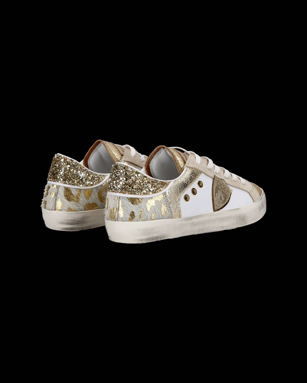 Philippe Model Sneakers Basse Paris Da Bambino In Pelle, Bianco Oro