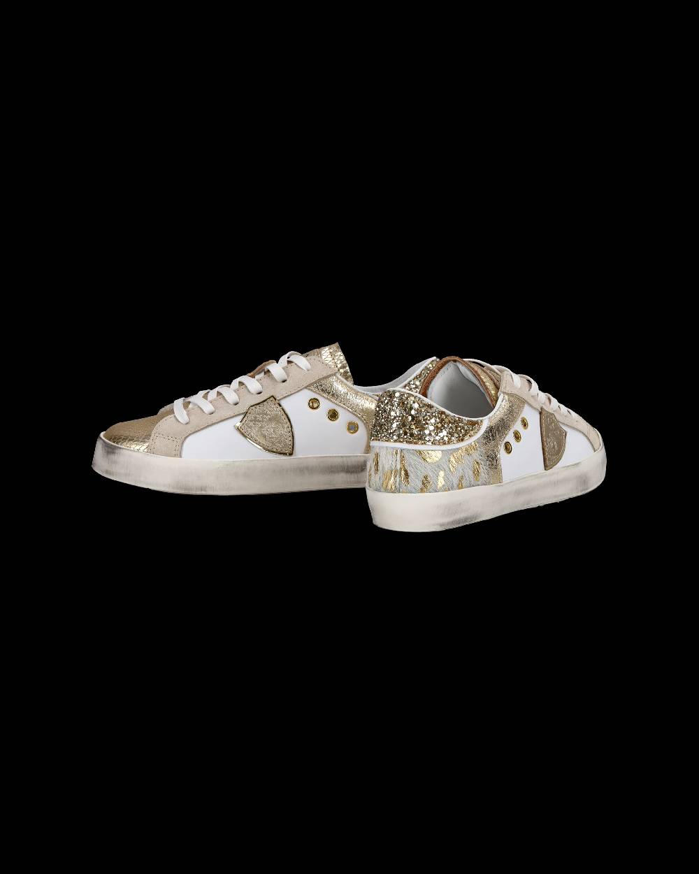 Philippe Model Sneakers Basse Paris Da Bambino In Pelle, Bianco Oro