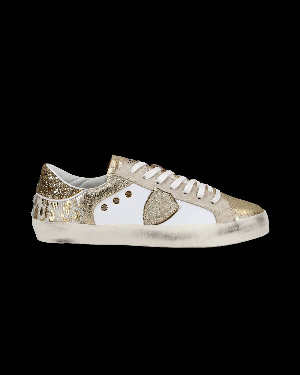 Philippe Model Sneakers Basse Paris Da Bambino In Pelle, Bianco Oro
