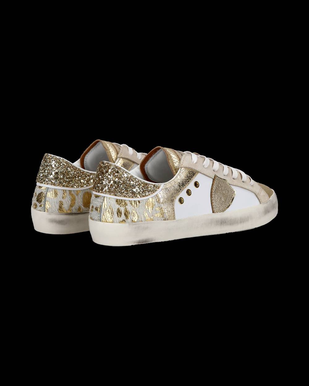 Philippe Model Sneakers Basse Paris Da Bambino In Pelle, Bianco Oro