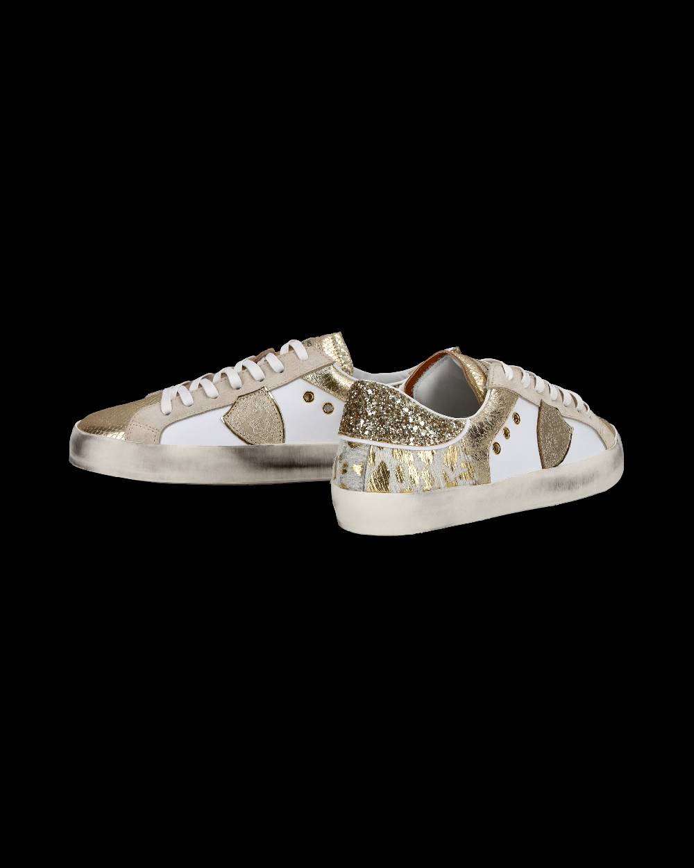 Philippe Model Sneakers Basse Paris Da Bambino In Pelle, Bianco Oro