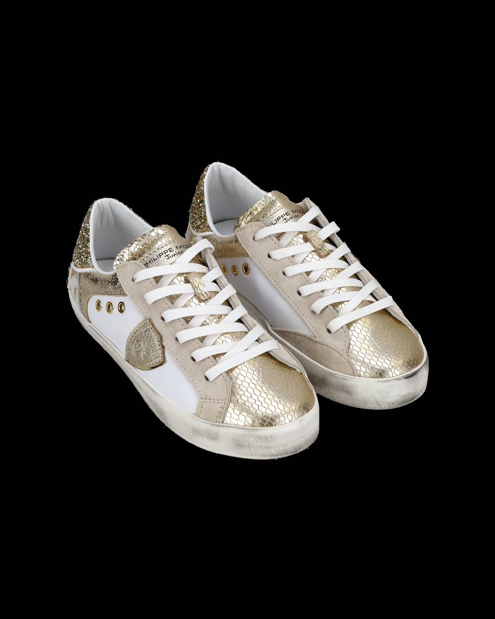 Philippe Model Sneakers basse Paris da Bambino in pelle, Bianco Oro