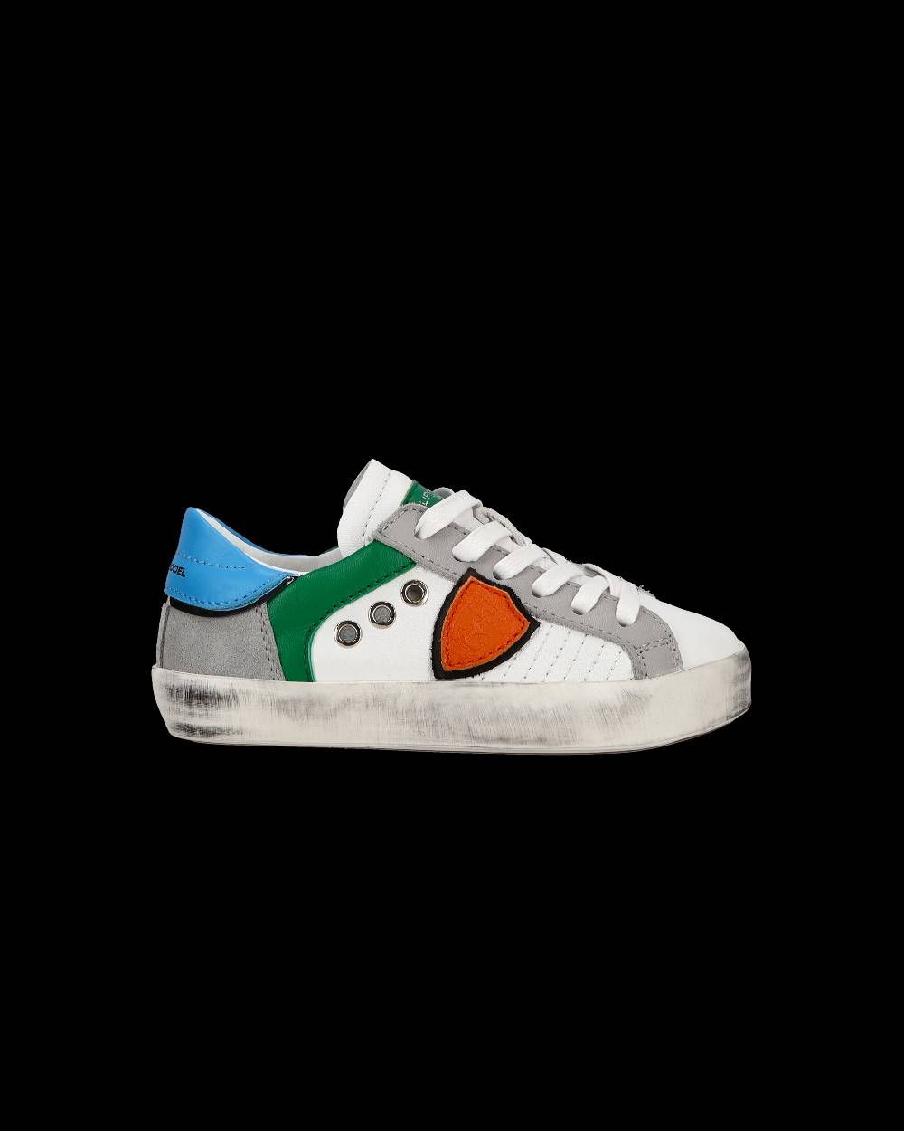 Philippe Model Sneakers Basse Paris Da Bambino In Pelle, Bianco Verde