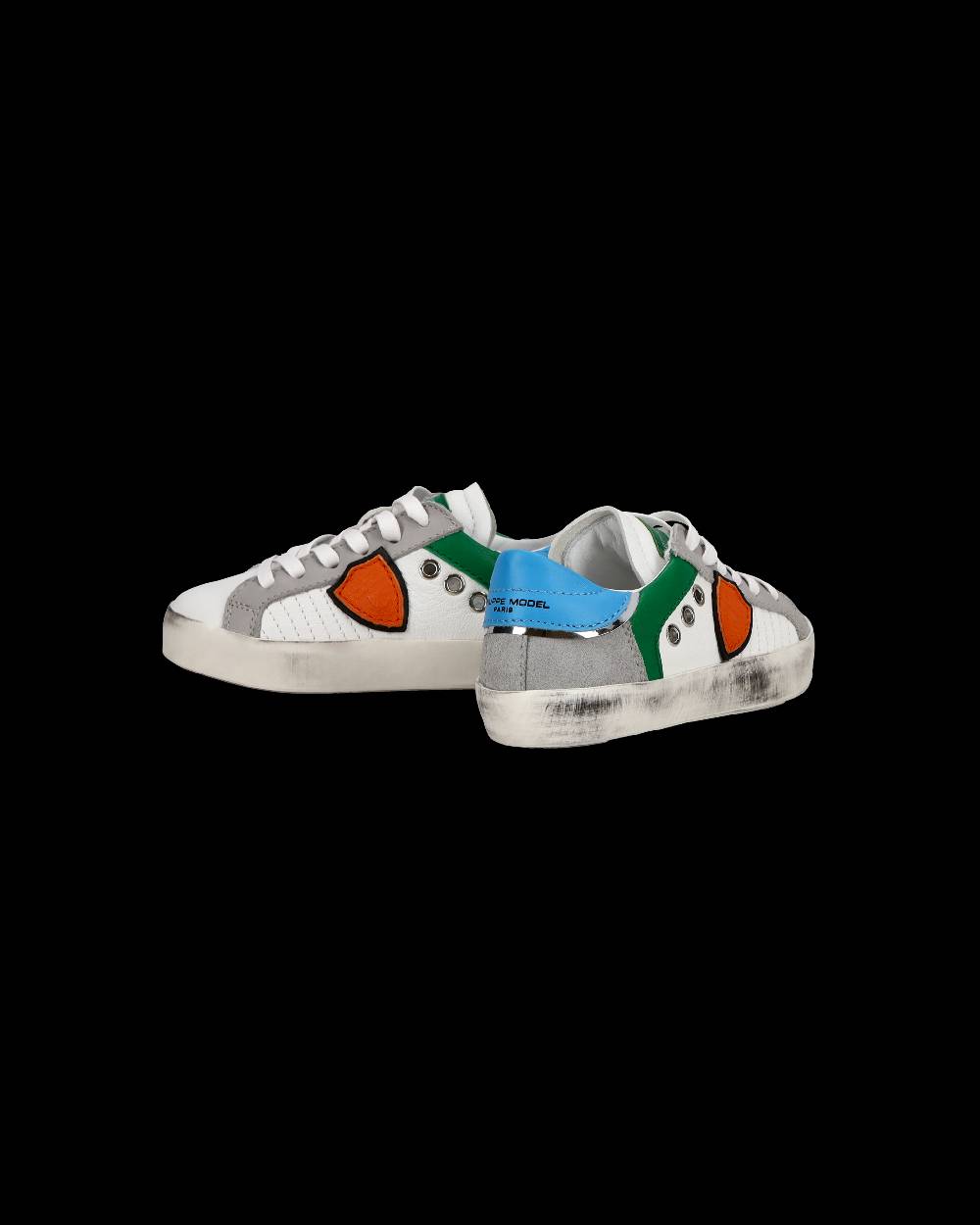Philippe Model Sneakers Basse Paris Da Bambino In Pelle, Bianco Verde
